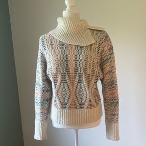 Anthropologie Cream Multicolor Cowl Neck Sweater
